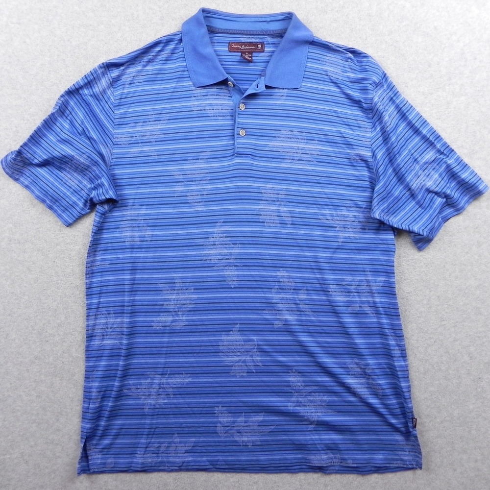 Tommy Bahama Polo Shirt Mens XL 18 Golf Stretch Blue Floral Striped Short Sleeve
